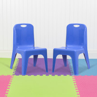 Flash Furniture 2-YU-YCX-011-BLUE-GG 2 Pack Blue Plastic Stackable School Chair with Carrying Handle and 11